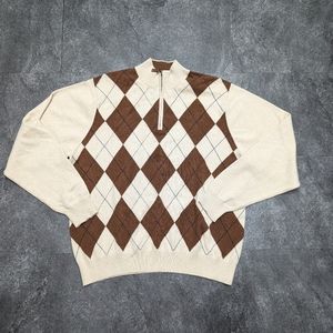 Peter Millar 100% Pure Cashmere men's Argyle quarter zip sweater Size XL